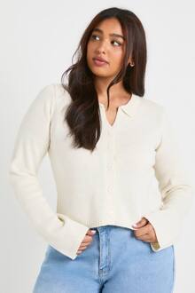 Plus Top Met Kragen En Knoopsluiting, Cream - 52