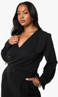 Plus Top Met Lange Mouwen En Cowl Hals, Black - 54
