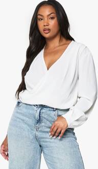 Plus Top Met Lange Mouwen En Cowl-Hals, White - 50