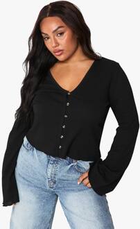 Plus Top Met Lange Mouwen En Knoopsluiting, Black - 48