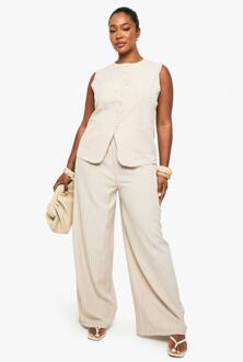 Plus Trekkoord Pinstripe Broek Met Wijde Pijpen, Beige - 56