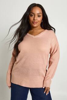 Plus Trui Met V-Halsdetail Aan De Voorkant En Achterkant, Blush - 44