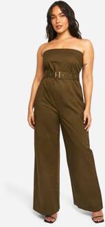 Plus Utility Bandeau Met Riem Jumpsuit, Khaki - 54