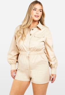 Plus Utility Romper Met Lange Mouwen, Stone - 50