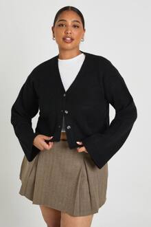 Plus V-Hals Cardigan Met Knoopsluiting, Black - 48