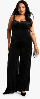 Plus Velvet Corset Wijde Pijp Jumpsuit, Black - 48