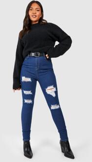 Plus Versleten Skinny Jeans, Mid Wash - 56