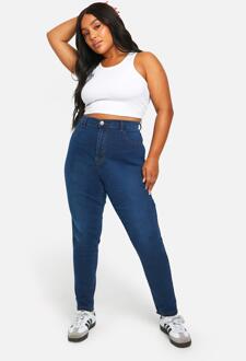 Plus Vormende Stretch Skinny Jeans Met Hoge Taille, Middenblauw - 44