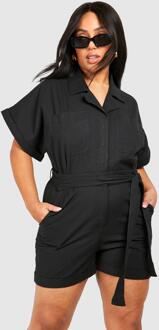 Plus Woven Utility Belted Romper, Black - 16