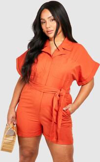 Plus Woven Utility Belted Romper, Rust - 18