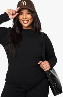 Plus Zachte Ribtop Met Ruches En Lange Mouwen, Black - 44