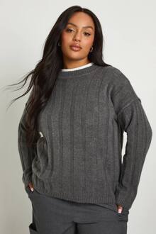 Plus Zachte Wide Rib Oversized Trui, Charcoal - 46