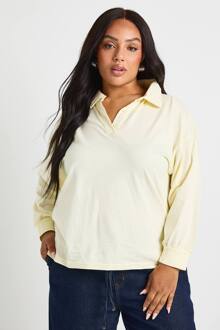 Plus Zware Katoenen Rugbyshirt Met Kraag En Knopdetail, Lemon - 44