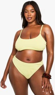 Plus Zwemkleding Essentials Crinkle Hoge Taille Bikini Broekjes, Olive - 54