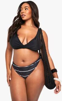 Plus Zwemkleding Essentials Hoge Taille Gestreepte Slip, Black - 54