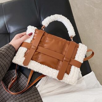 Plush Tote Women's Handbag Casual Lambswool Leather Shoulder Messenger Bags for Female Luxury Ladies Purse bruin