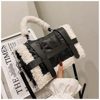 Plush Tote Women's Handbag Casual Lambswool Leather Shoulder Messenger Bags for Female Luxury Ladies Purse zwart