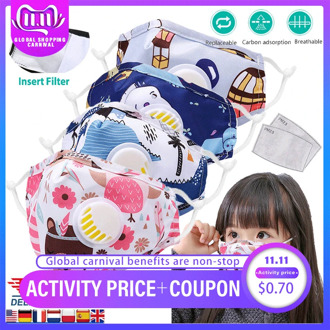 PM2.5 Face Mask Kids Mask Cute Breathable Valve Mouth Mask Filter Pad Pollution Activated Carbon Filter Summer Cotton Masks
