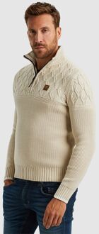 PME Legend Knitted Half Zip Trui Ecru Beige