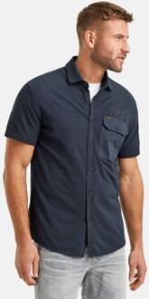 PME Legend Short Sleeve Overhemd Jersey Piqué Navy Donkerblauw