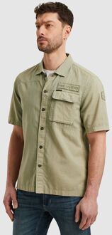 PME Legend Short Sleeve Overhemd Linen Blend Groen - L,M