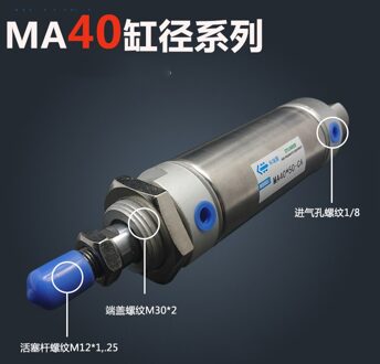 Pneumatische Roestvrij Air Cilinder 40Mm Boring 250Mm Slag, MA40X250-S-CA, 40*250 Dubbele Actie Mini Ronde Cilinders