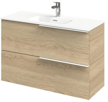 Pocket Meubelset 100 cm met 2 lades Naturel eik incl Calpe wastafel Hoogglans wit - 800306 Eiken