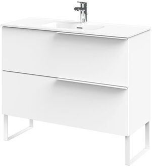 Pocket Meubelset 100 cm met 2 lades Wit incl Calpe wastafel en loop-poten Hoogglans wit - 800305