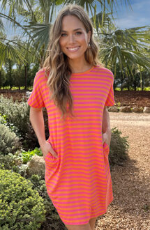 Pocket Tuniek Strepen Fuchsia Oranje Oranje/Roze
