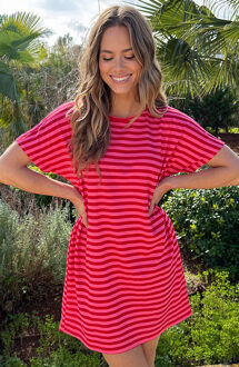 Pocket Tuniek Strepen Fuchsia Rood Bordeauxrood/Roze