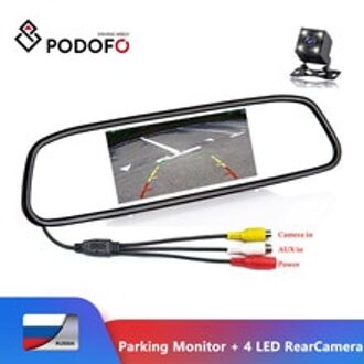 Podofo CCD HD Waterdichte Parkeerplaats Monitoren Systeem, 4 LED Nachtzicht Auto Achteruitrijcamera + 4.3 inch Auto Achteruitkijkspiegel Monitor