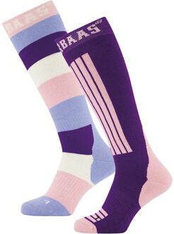 Poederbaas Skisokken 2-pack Striped Purple/Pink-31/34 - 31/34