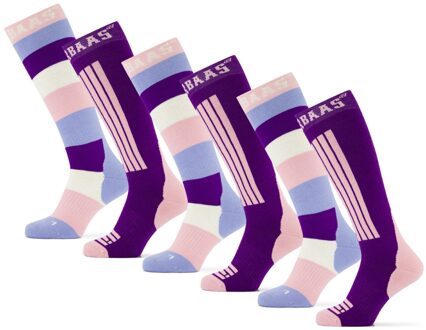Poederbaas Skisokken 6-pack Striped Purple/Pink-35/38 Paars - 35/38