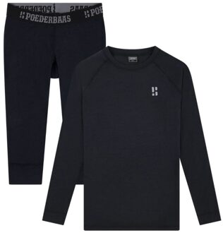 Poederbaas Thermoset Merinowol Dames - Thermoshirt + Thermolegging 3/4 - Zwart-XL - XL