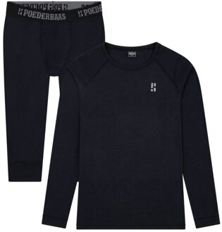 Poederbaas Thermoset Merinowol Heren - Thermoshirt + Thermolegging 3/4 - Zwart-L - L