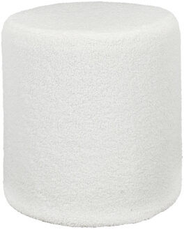 Poef boucl? - wit - rond - D35 cm - teddy stof - hocker - teddy poef