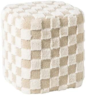 Poef checks - beige - 38x35x35 cm