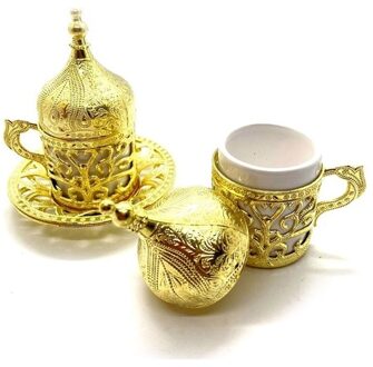 Poef Gedessineerde Koffie Set Van 2 Turkse Koffie Cup Handgemaakte Authentieke Turks Arabisch Koffie Espresso Set goud