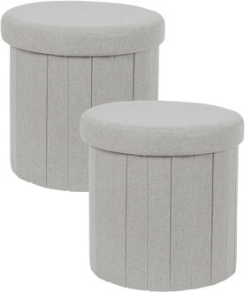 Poef/hocker - 2x - opbergbox - grijs - polyester/mdf - 38 x 38 cm