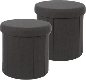 Poef/hocker - 2x - opbergbox - zwart - polyester/mdf - 38 x 38 cm