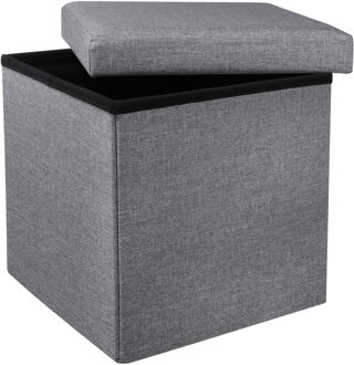 poef/hocker/opbergbox - grijs - polyester/mdf - 38 x 38 cm - opvouwbaar - Poefs