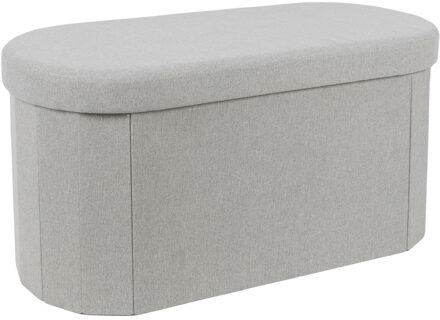 Poef/hocker - opbergbox - ovaal - grijs - polyester - 76 x 38 cm