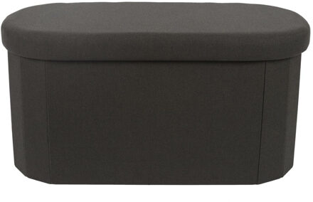 Poef/hocker - opbergbox - ovaal - zwart - polyester - 76 x 38 cm