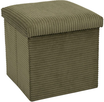 Poef/hocker - opbergbox - rib - groen - polyester - 38 x 38 cm