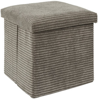 Poef/hocker - opbergbox - rib - taupe - polyester - 38 x 38 cm