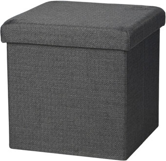 Poef/hocker - opbergbox zit krukje - donkergrijs - polyester/mdf - 38 x 38 cm - opvouwbaar - Poefs