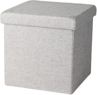 Poef/hocker - opbergbox zit krukje - lichtgrijs - polyester/mdf - 38 x 38 cm - opvouwbaar - Poefs