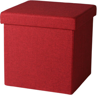 Poef/hocker - opbergbox zit krukje - rood - linnen/mdf - 37 x 37 cm - opvouwbaar - Poefs