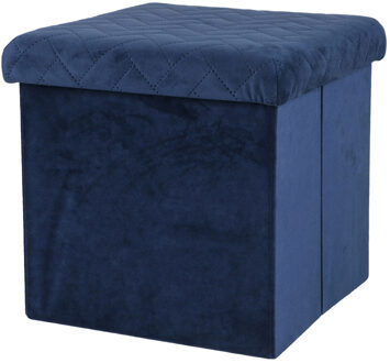 Poef/hocker - opbergbox zit krukje - velvet donkerblauw - polyester/mdf - 38 x 38 cm - opvouwbaar - Poefs