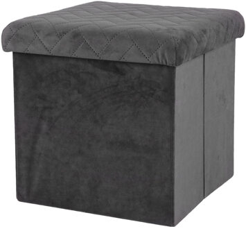 Poef/hocker - opbergbox zit krukje - velvet donkergrijs - polyester/mdf - 38 x 38 cm - opvouwbaar - Poefs